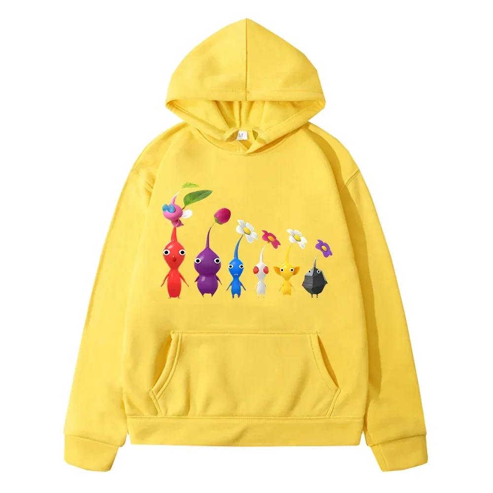 Print Kawaii Men Hoodies Pikmin Graph Cartoon Trendy Daily Creative Fashion Male Sweatshirts Autumn Winter Comfortable Pullover