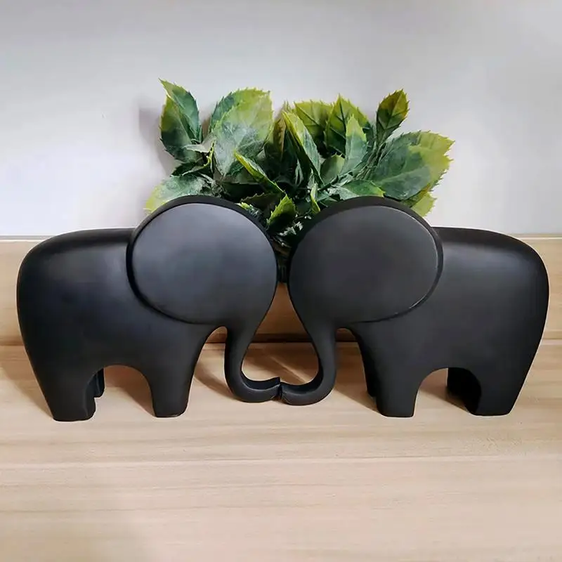 Elephant Statue Home Decor Black Resin Elephant Statue Good Luck Gift Home Accent Decor For Bookshelf Mantelpiece TV Stand