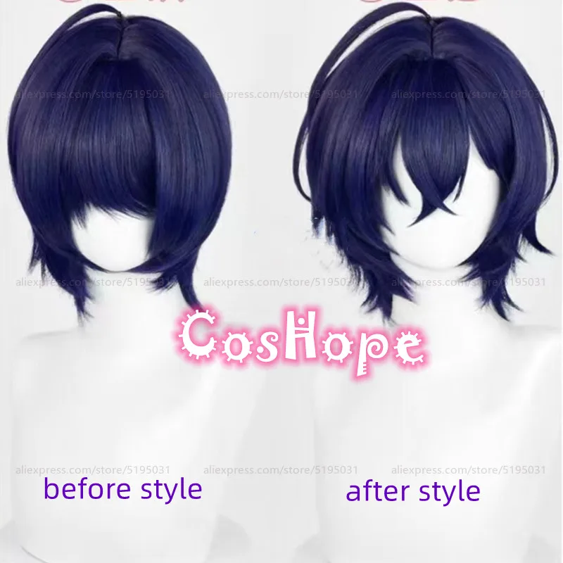 Phaethon Belle Cosplay Wig 33cm Short Hair Blue Wig Cosplay Anime Cosplay Wigs Heat Resistant Synthetic Wigs Halloween