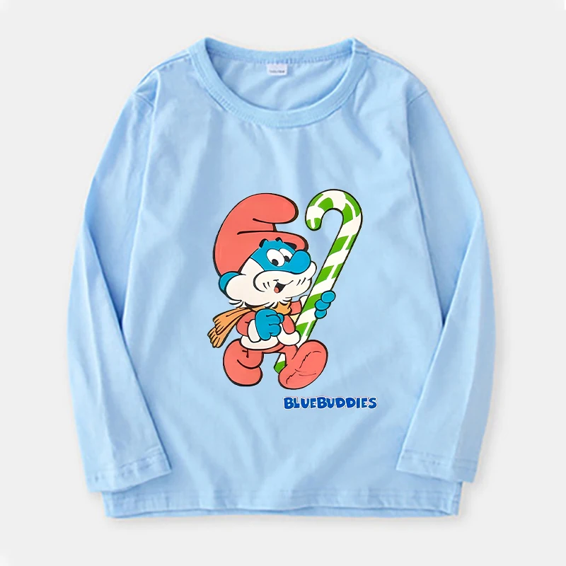 Anime Smurfs Kids Sweatshirt Movie Cartoon Printed Long Sleeve Girl Tees Thin Pullover Tops Cotton Clothes Cute Children's Gifts