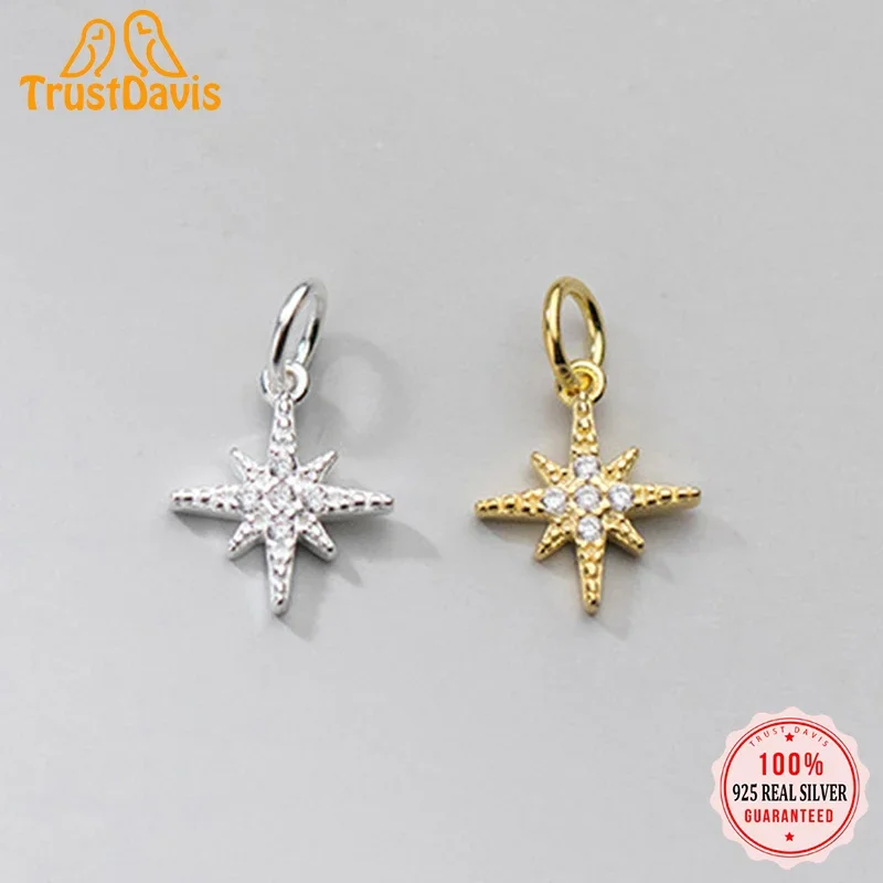 

TrustDavis Real 925 Sterling Silver Personality Fashion Cute Star Shiny CZ Charm Pendant Handmade DIY Accessories Jewelry DZ311