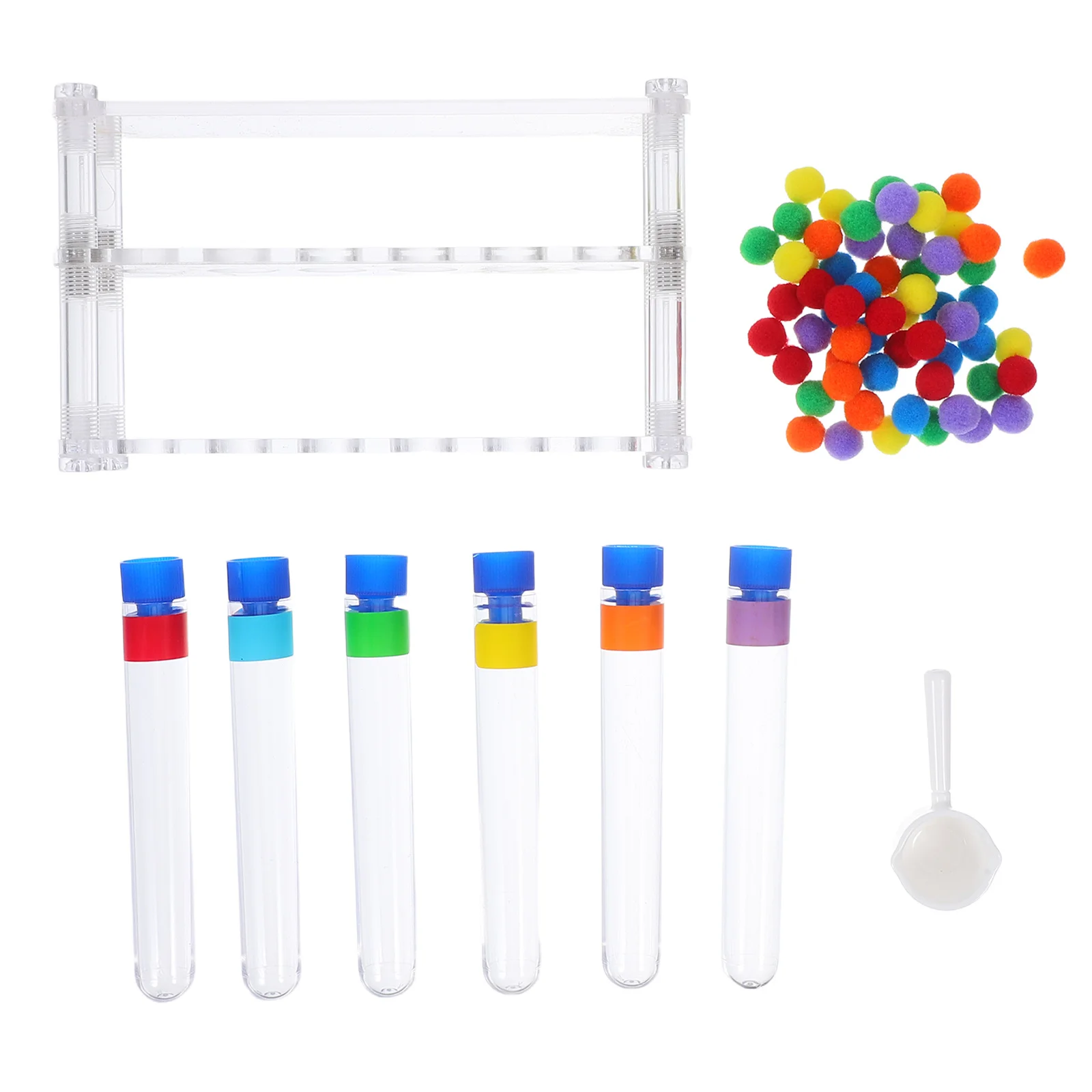 

1Set Science Experiment Teaching Aids Color Sorting Sensory Learning Kit for Toddlers Test Tubes Pom Poms Scooping Tools
