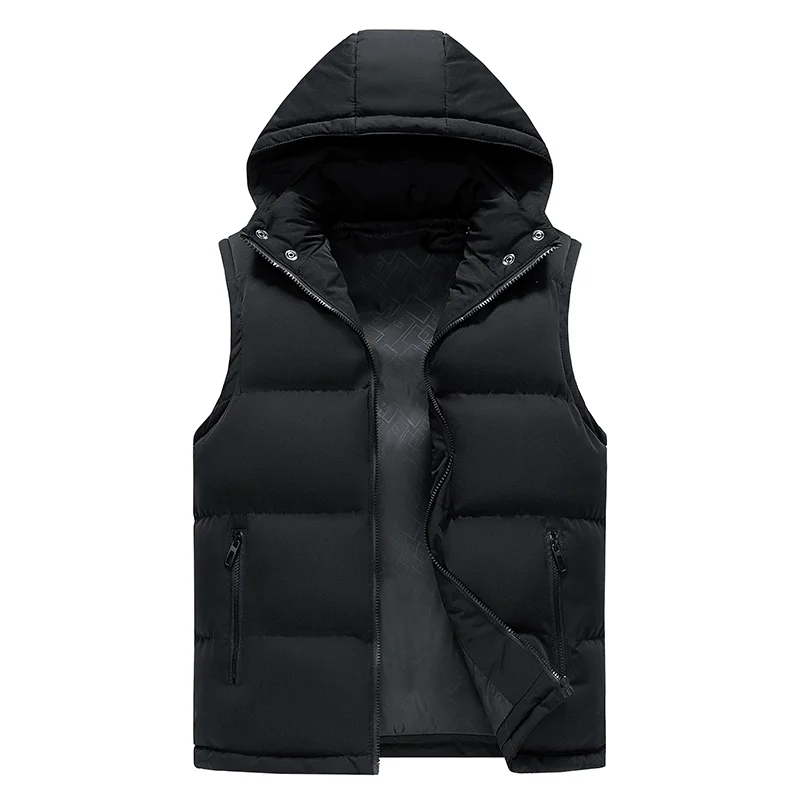 Japanese Hooded Down Vest Windproof Neck Protection Warm Practical Wear Simple Solid Color Design Fashion All-purpose Style Coat