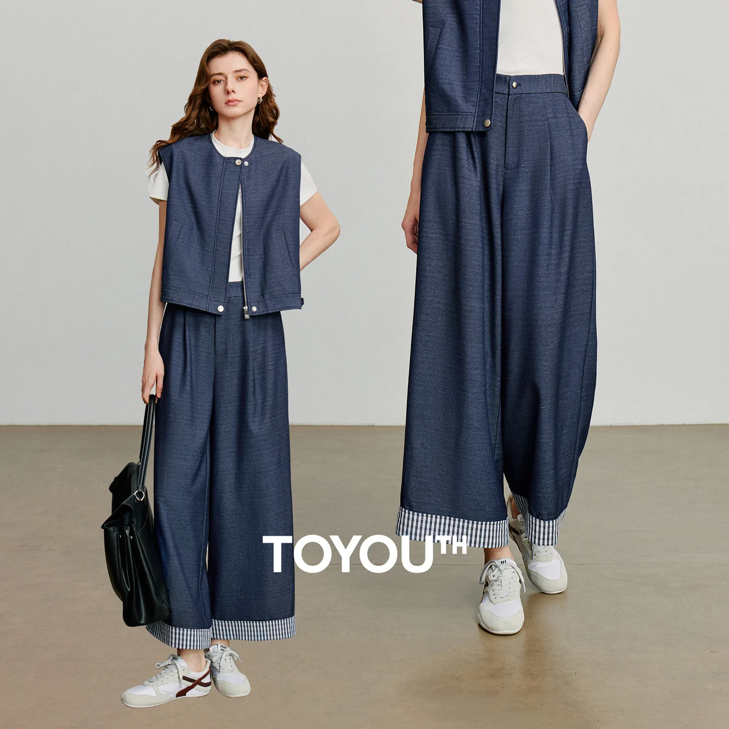 TOYOUTH-Conjunto de dos piezas para mujer, chaleco estilo antiguo con pantalones de pierna ancha informales, trajes informales, otoño 2025