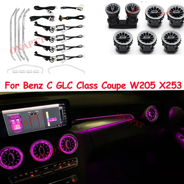 Dla Benz Dla AMG 3/64 kolor C GLC Class Coupe W205 C43 C63 X253 MB LED Ambient Light Air Vent Nozzle 3D Speaker Decorative Lamp