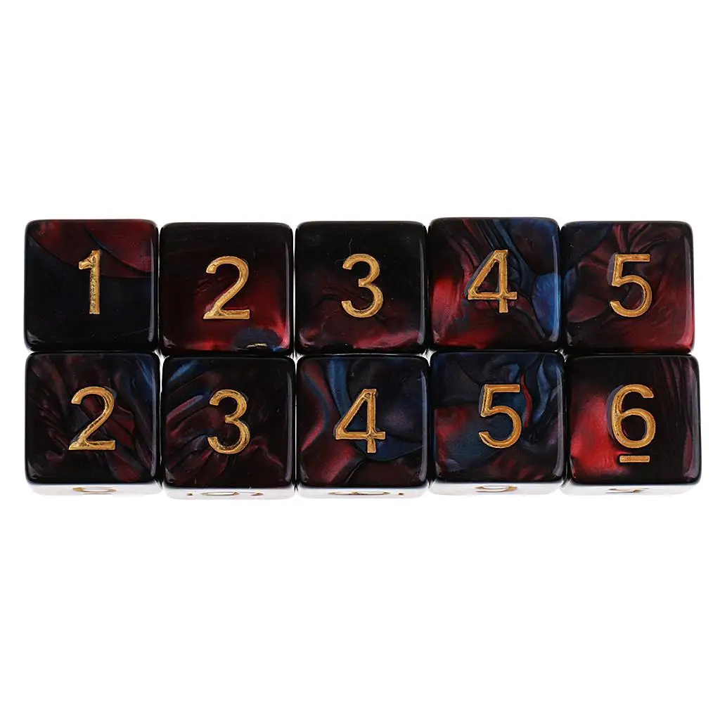 Polyhedral Acrylic D6 Game Dice Set 10PCS Multi Sided Dice for Tabletop Games Family Entertainment