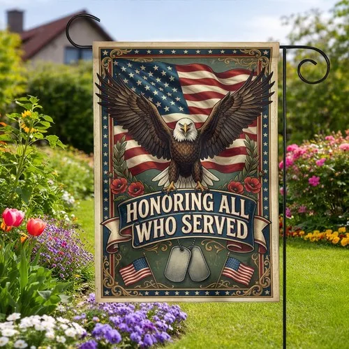 Honoring All Who Served Garden Flag Veteran Soldier Memorial Day USA Yard Decor RRI