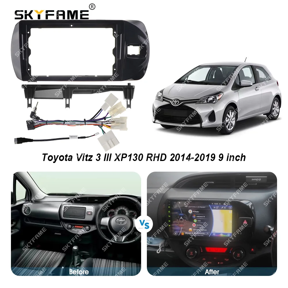 SKYFAME إطار السيارة فآسيا محول أندرويد راديو داش تركيب لوحة عدة لتويوتا فيتز 3 XP130 يارس