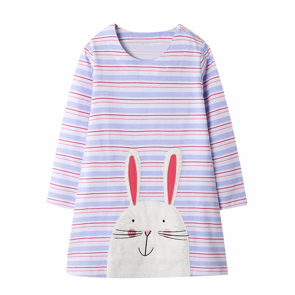 2024 New Spring Autumn Cotton Cute Toddler Girl Striped and Printed Rabbit Long-sleeve Dress Sets Casual Children's Clothings