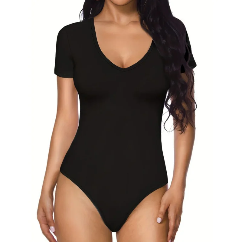 Fashion Special Women's Short Sleeve Shapewear - Solid Color, Moderate Support, Fabric, No Chest Pads, Button Details