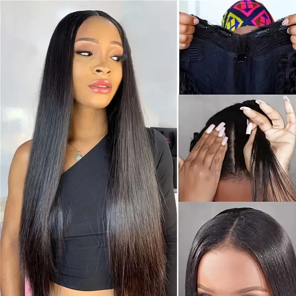 

V Part Straight Human Hair Wig For Women 18-32 Inches Brazilian Remy Hair Glueless Straight Wigs V Part Human Hair Natural Color