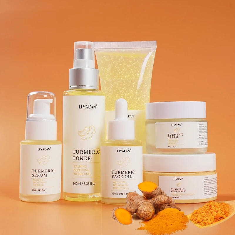 Turmeric Skin Care Set Facial Anti Acne Serum Oil Face Toner Wash Repair Whitening Hydrating Organic Ginger Root Skincare Cream