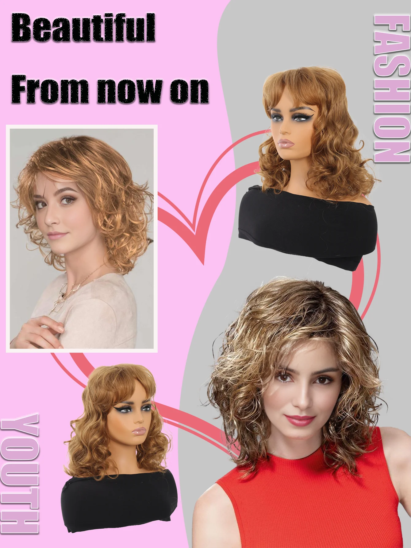 Women's wigs 16in fashionable synthetic natural hair blonde wavy wig  curly hair cover curly wigs Wigs for women economic woman