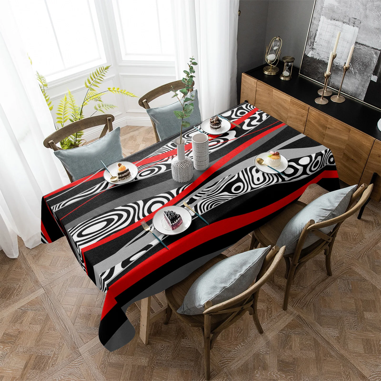 Abstract Lines Gradient Colors Waterproof Rectangular Tablecloth Dining Table Coffee Table Cover Outdoor Picnic Cloth