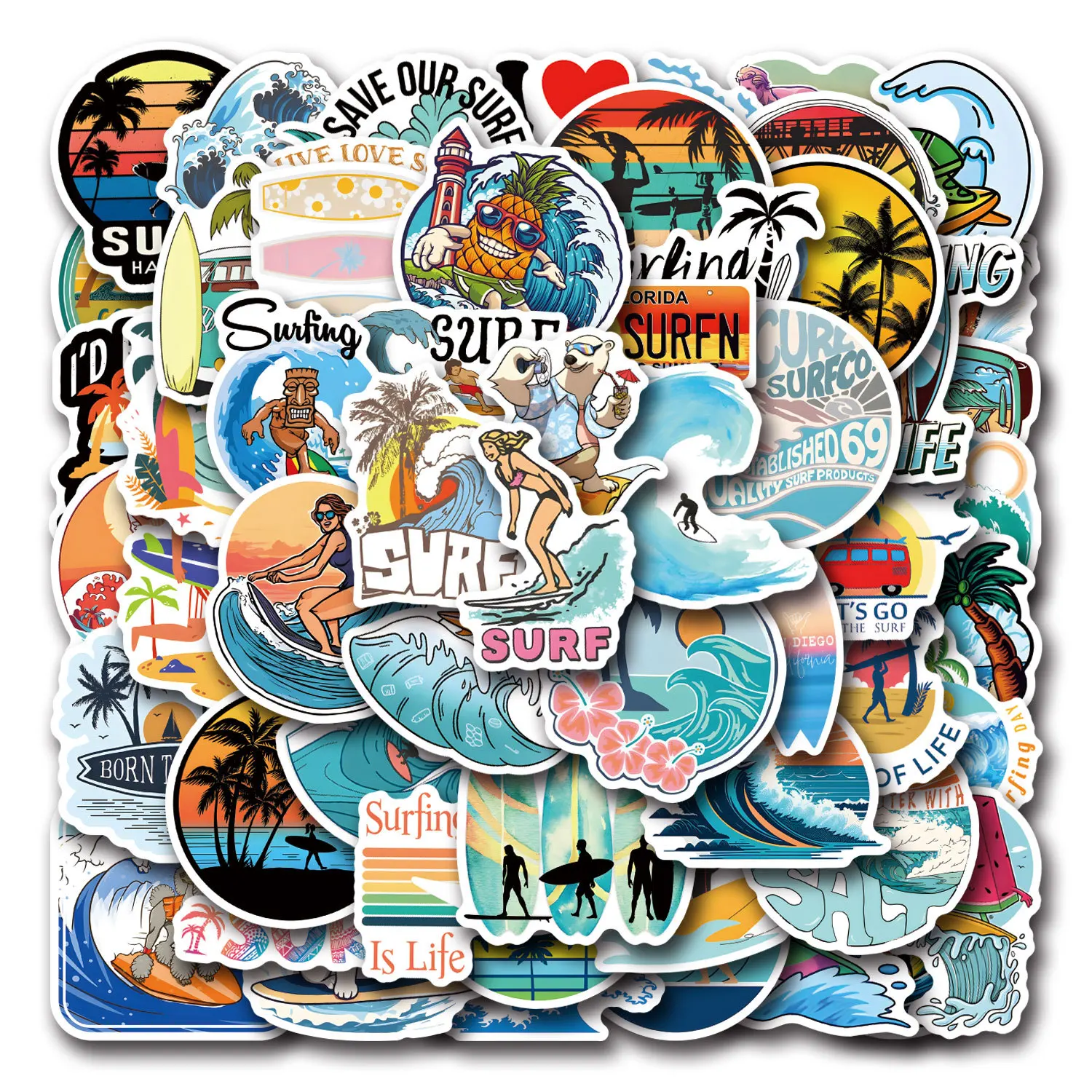 

10/55/110PCS Surf Surfing Water Sports Graffiti Decorate Laptop Guitar Water Cup Mobile Case Waterproof Sticker Kids Toy