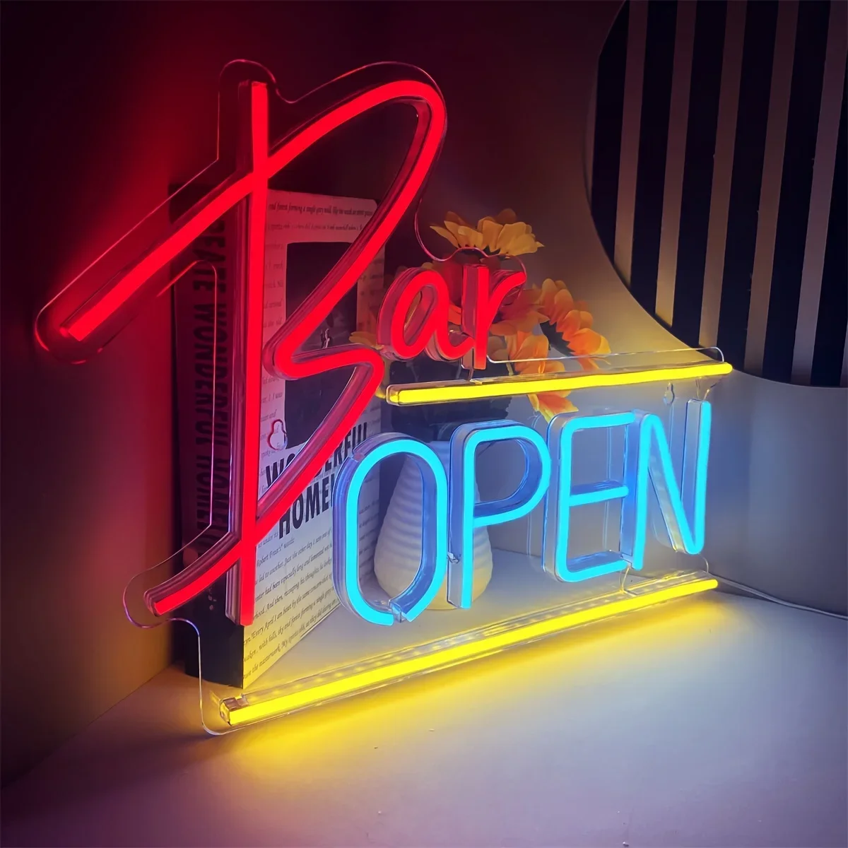 Bar Open Neon Sign Vibrant LED USB-Powered Wall Decor for Bars Clubs Home Parties Easy Mount Giftable Home Bars Accessory