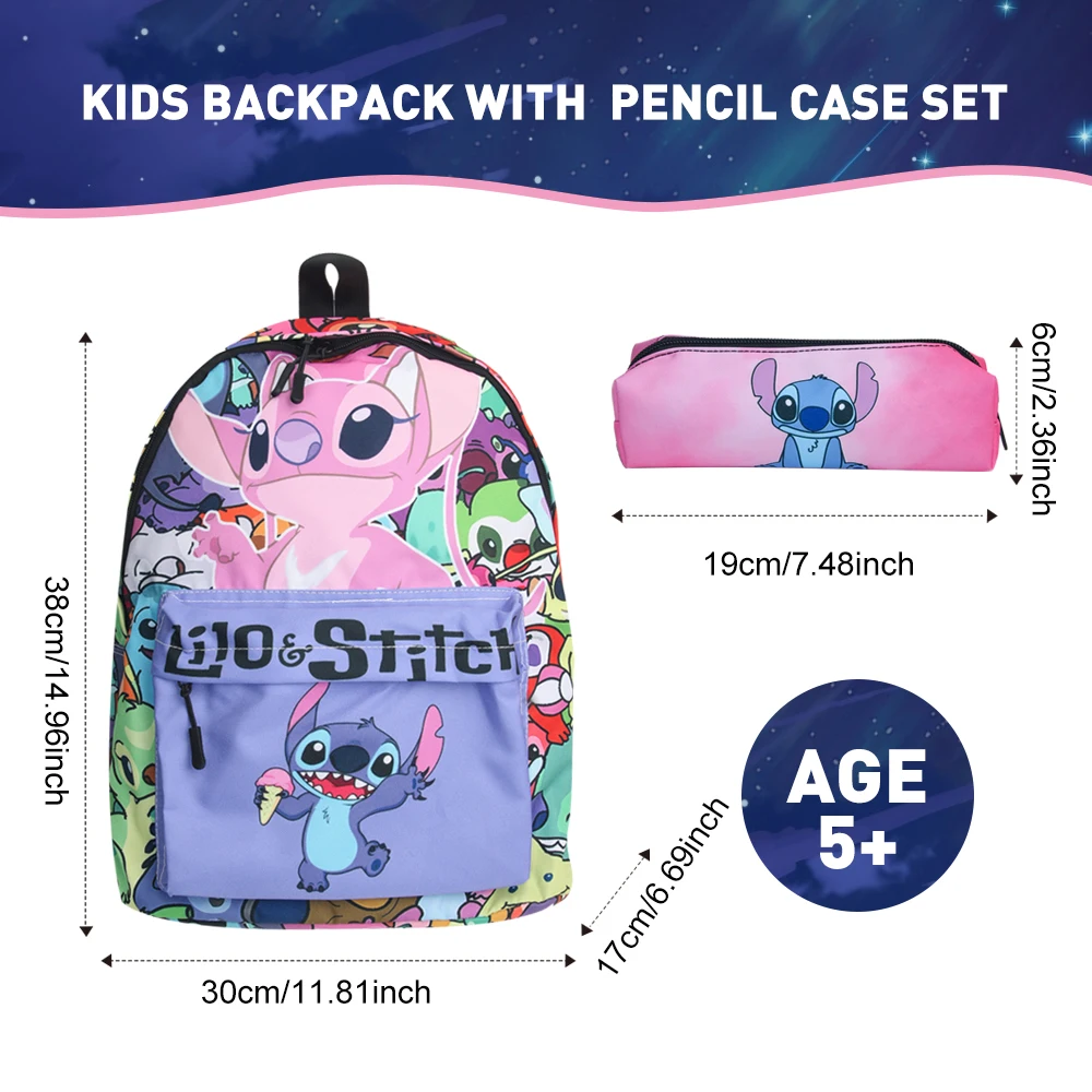 MINISO Disney Anime Stitch Pen Bag Stationery Box Primary and Secondary School Student Backpack Cartoon School Bag Kids Gift