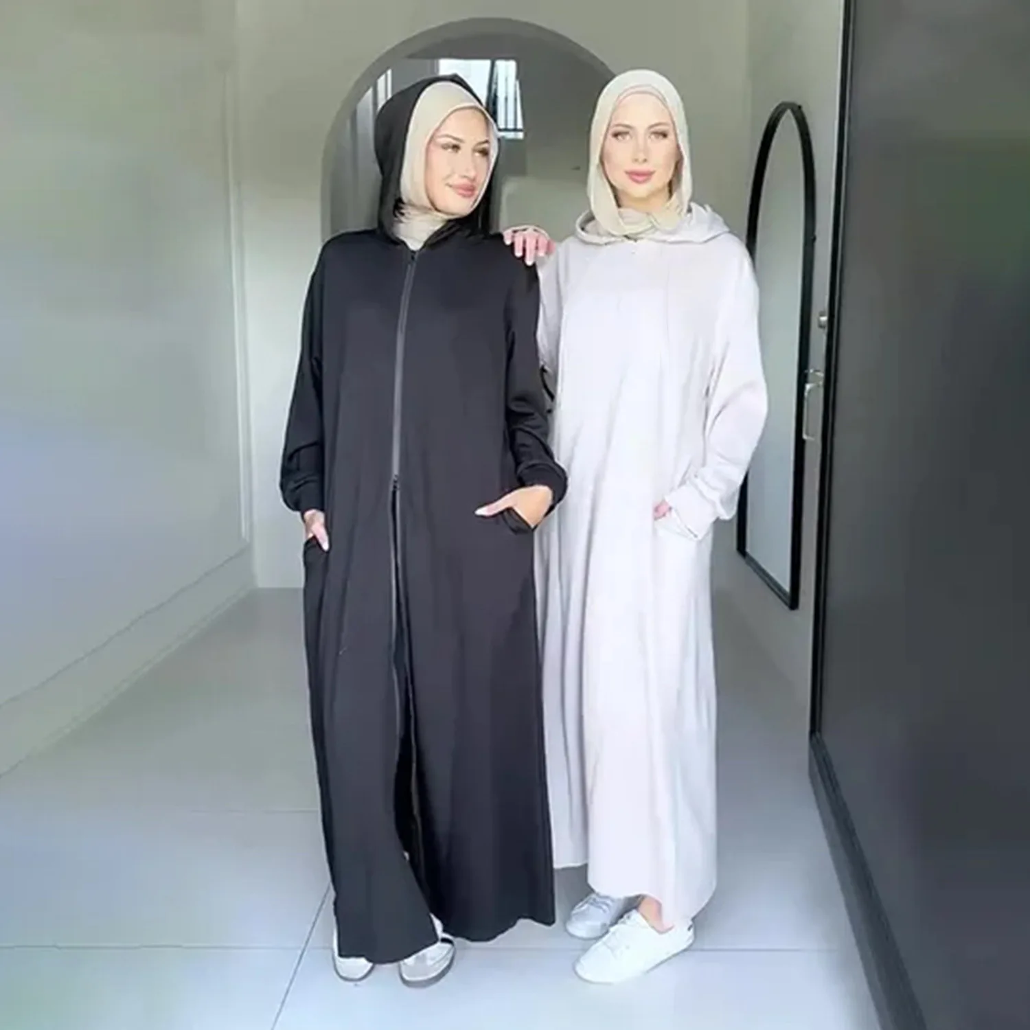 

Ид женское платье Абая с капюшоном на молнии однотонный кардиган Джалабия Рамадан Vestidos Largos повседневный длинный халат Марокко Дубай Кафтан