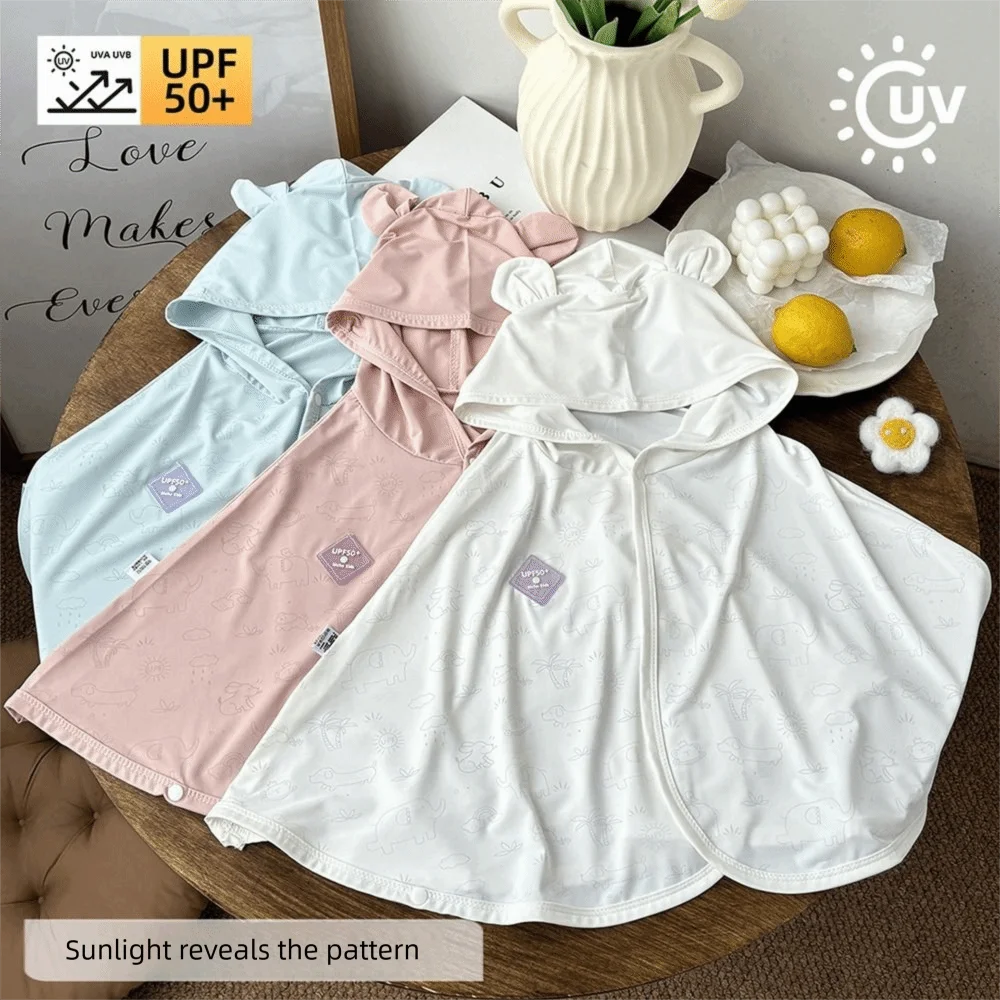 

UPF50+ Kid Sun Protection Hooded Cloak Cartoon Animal Light Induced Color Change UV Protective Cloak Ice Silk Thin