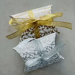 20pcs Small Pillow Gift Packaging Box,Gold Chocolate Boxes with Ribbon,Mini Silver Wedding Favors Boxes for Guests