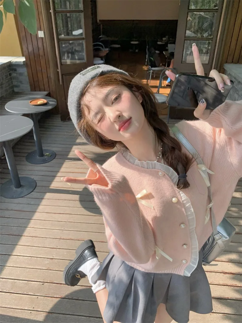 الوردي الجولة Ne محبوك سترة معطف المرأة الخريف الشتاء ort تصميم تحسس ملابس خارجية عقدة ort متماسكة #3