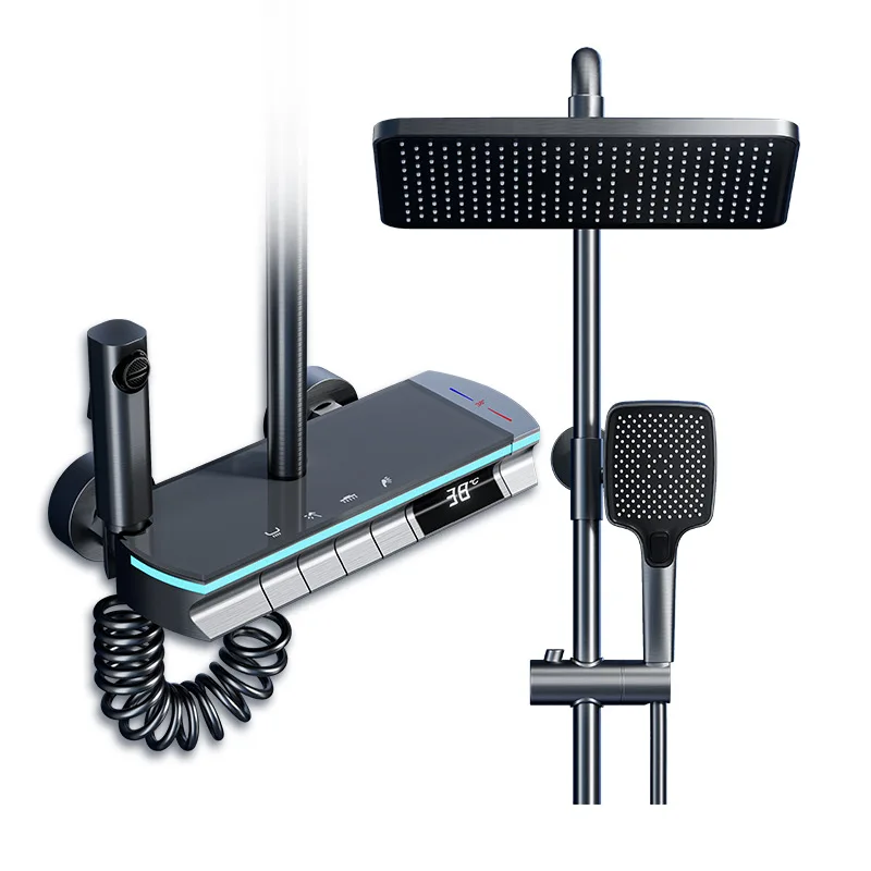 

# Для серых душевых наборов Jingshang Gun, цифровой окружающий свет, полностью медный бытовой душ под давлением с постоянной температурой