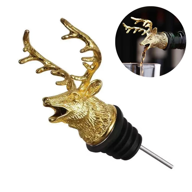 

Stainless Steel Deer Head Wine Pourer Bottle Stoppers Bar Tools Wedding Party Drinks Wine Aerators Kitchen Tool Accessories