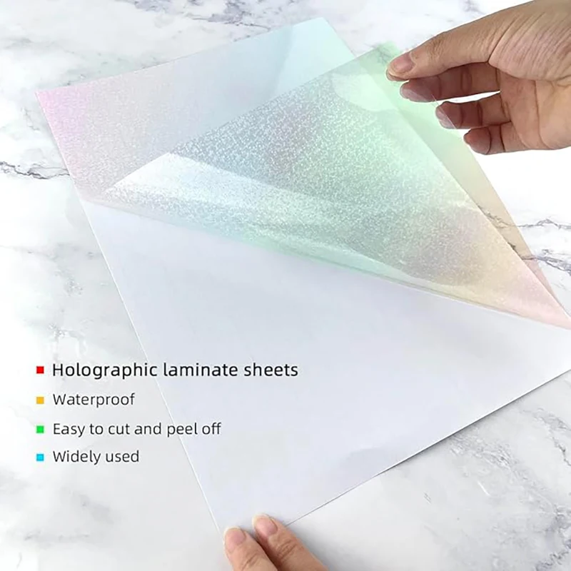 A4 Size 20 Sheets 4 styles Holographic Sticker Paper Vinyl Lamination Stickers Film Self Adhesive（Gem, Rainbow, Spot, Star）