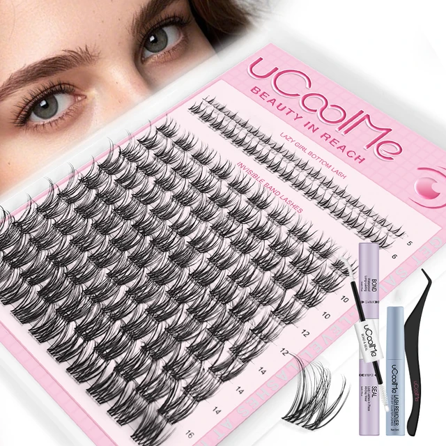 uCoolMe Lashes Venus Super Natural Clusters Kit with Bond and Seal Remover Long-lasting Waterproof Beginner Friendly Makeup Tool