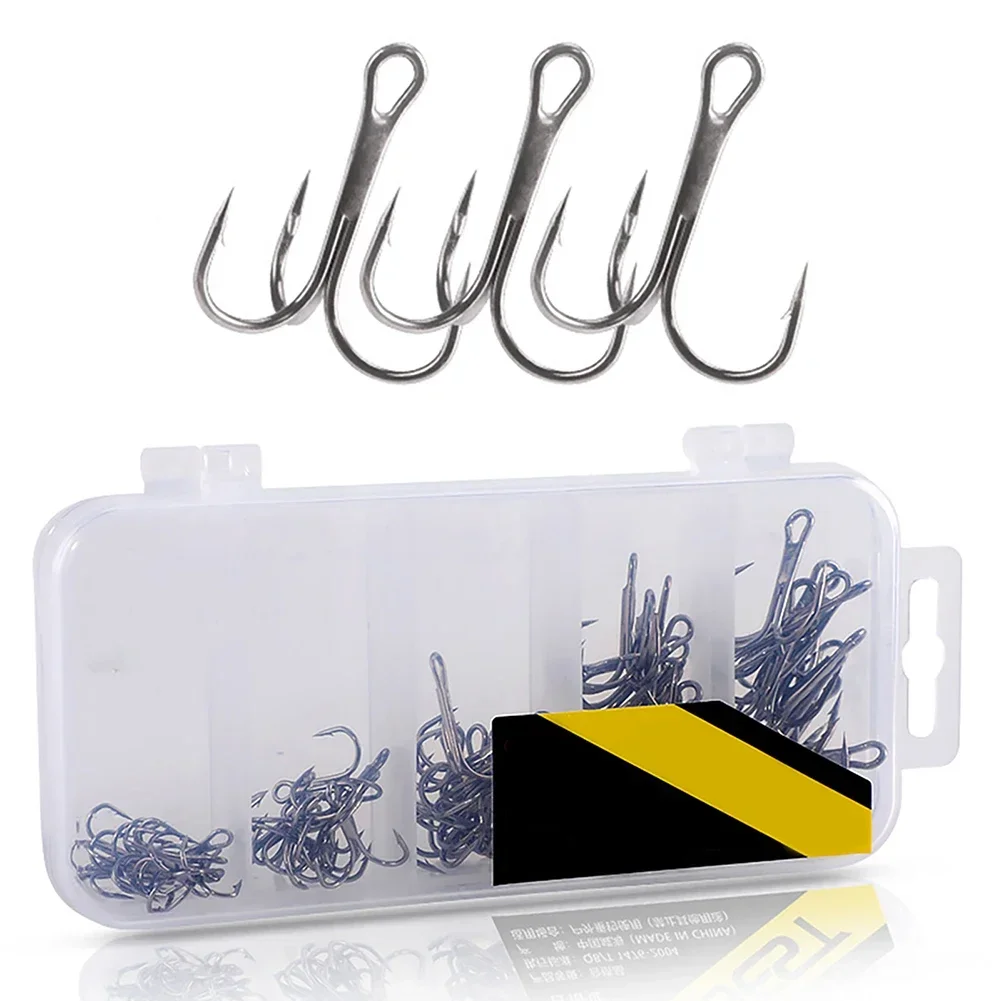 50pcs Triple Hook Set With Box Hot Sale Nickel Triple Hook Set High Carbon Steel Three Anchor Artificial Lure Hook Fishhook Part