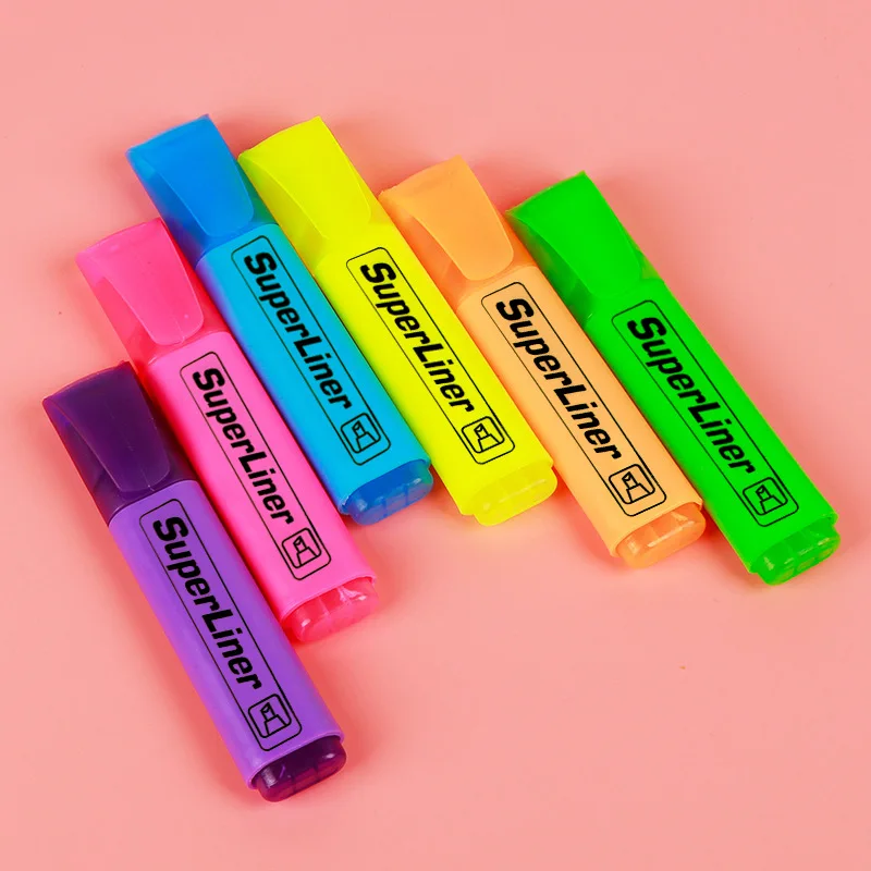 4/6Pc Highlighter Fluorescent Pen Broad Tip Writing Marker Pens for Art Drawing Doodling Marking Office Stationery School Supply