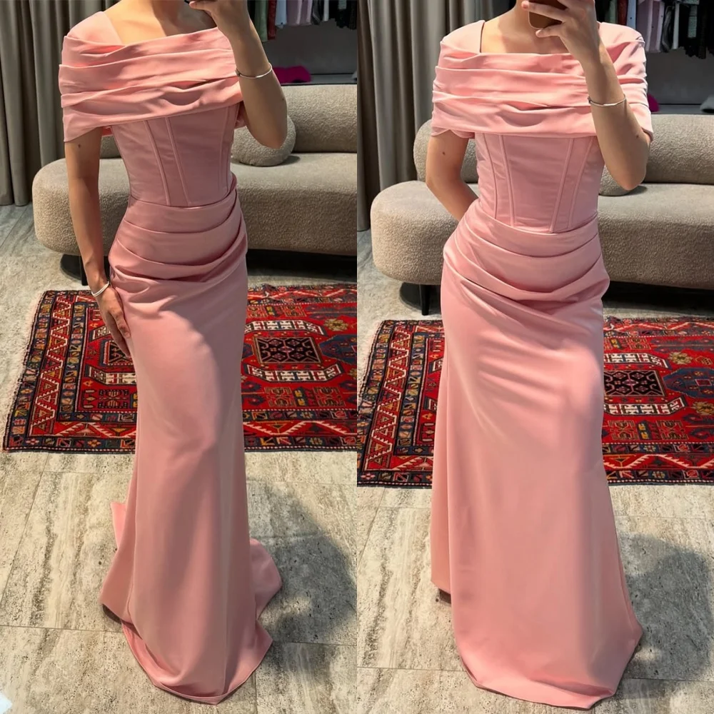 

Customized Temperament Pink Jersey Evening Dress Modern Off the Shoulder Homecoming Dresses Luxury Special Occasion Gowns