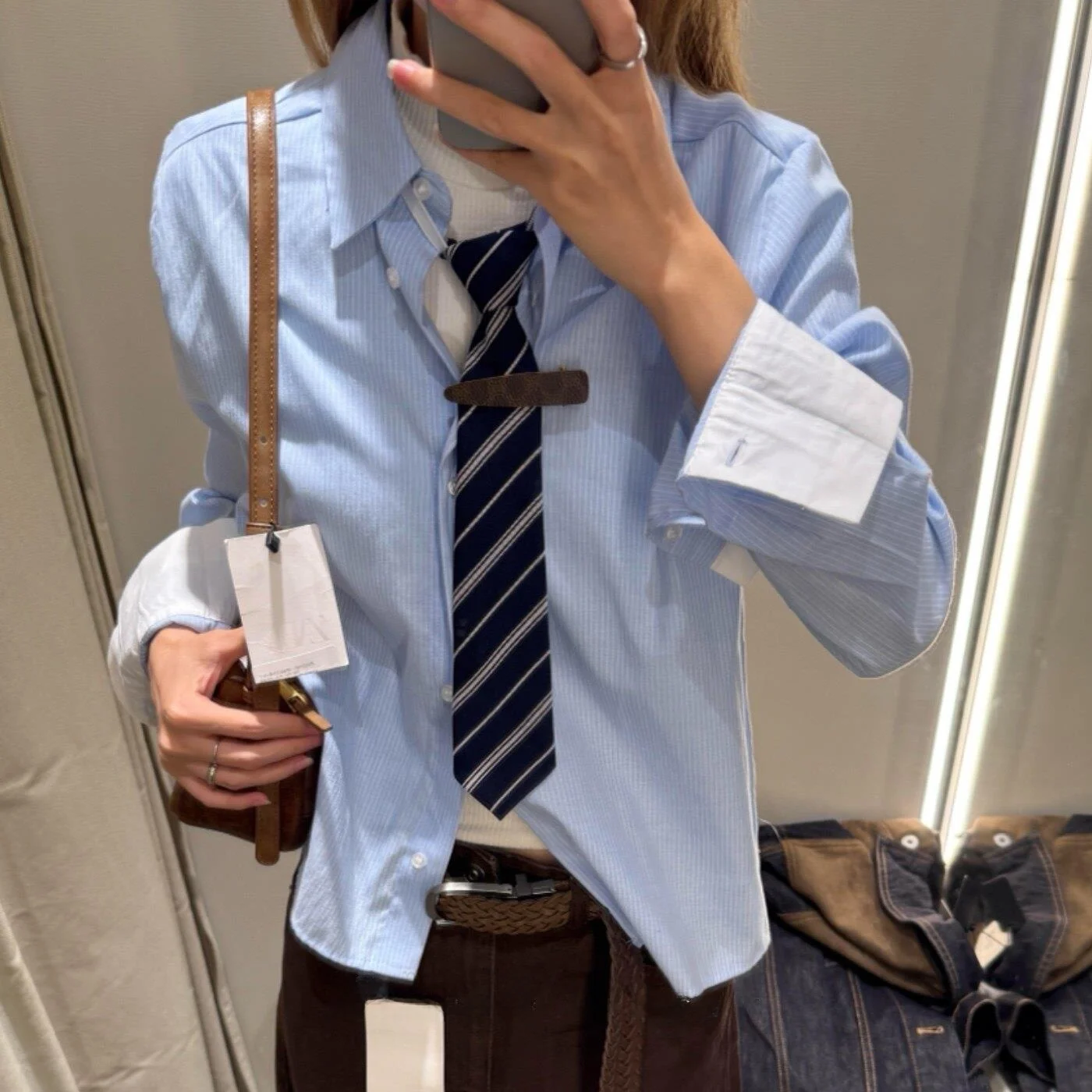 American Retro College Stripe Tie Women's Fashion No Tie Scarf Shirt Accessory Casual Versatile Neck Jewelry