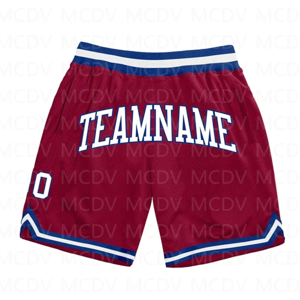 Celana pendek basket tipe Maroon untuk pria, celana pendek pantai motif klasik warna putih, celana pendek motif 3D cepat kering untuk pria