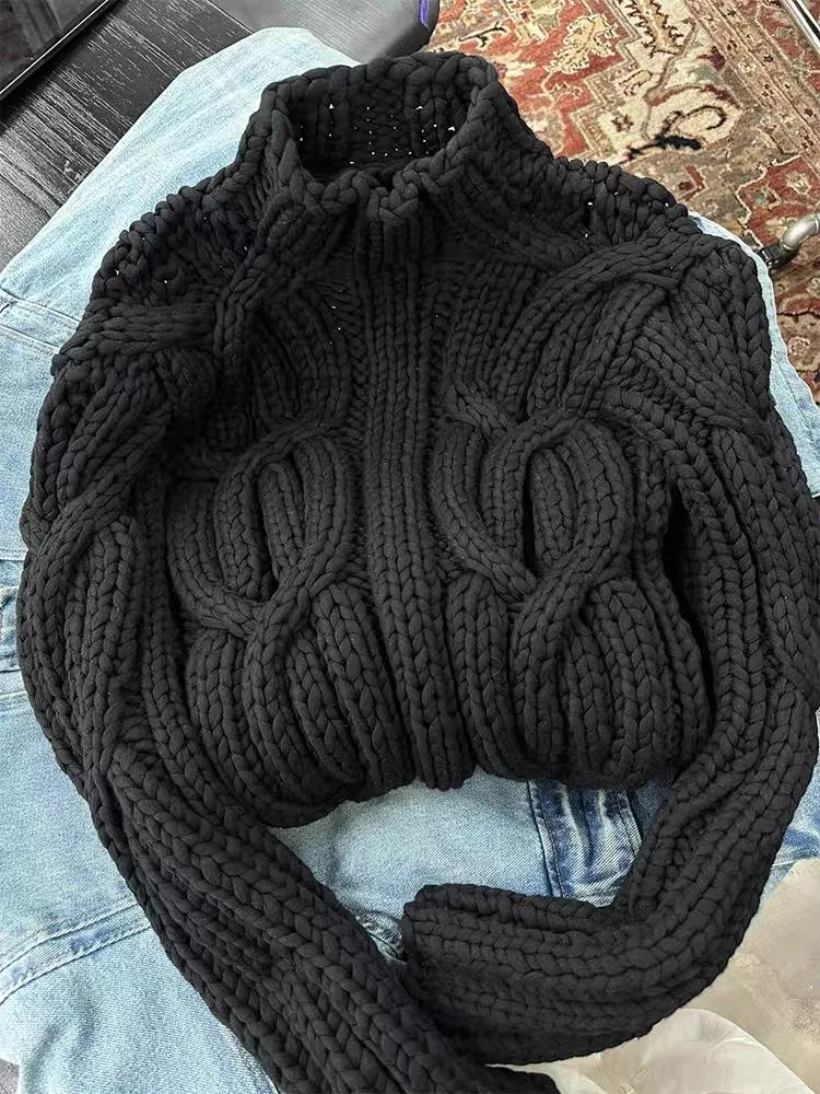 

Unique Personali Soft Color Knitted Bla Sweater Autumn Winter Thi Warm Long Sve f High Collar Pure Color Commute ...