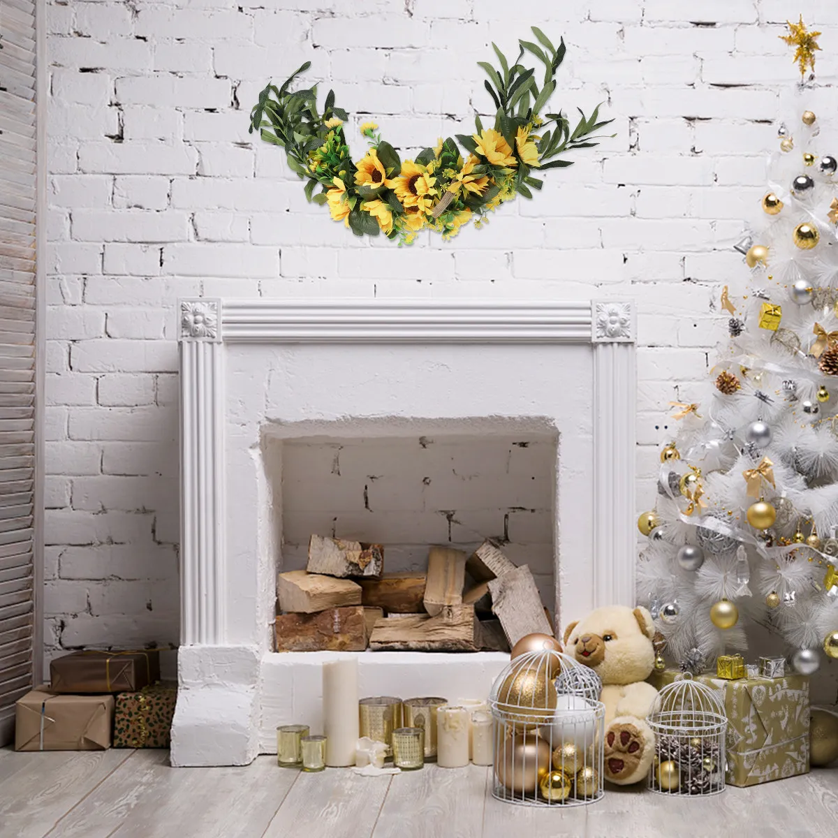 Sunflower Garland Hanging Handmade Artificial Swag Wreath Front Door Wedding Home Decor Indoor Outdoor Wall Window Garden Use