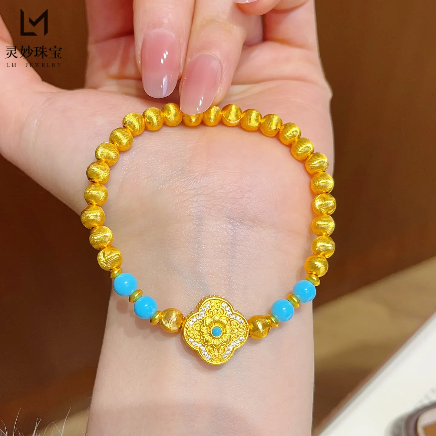 

Браслет с кубическим цирконием и эффектом кошачьего глаза, цвета бирюзы, для женщин, 24K золото AU999, сверкающий и роскошный