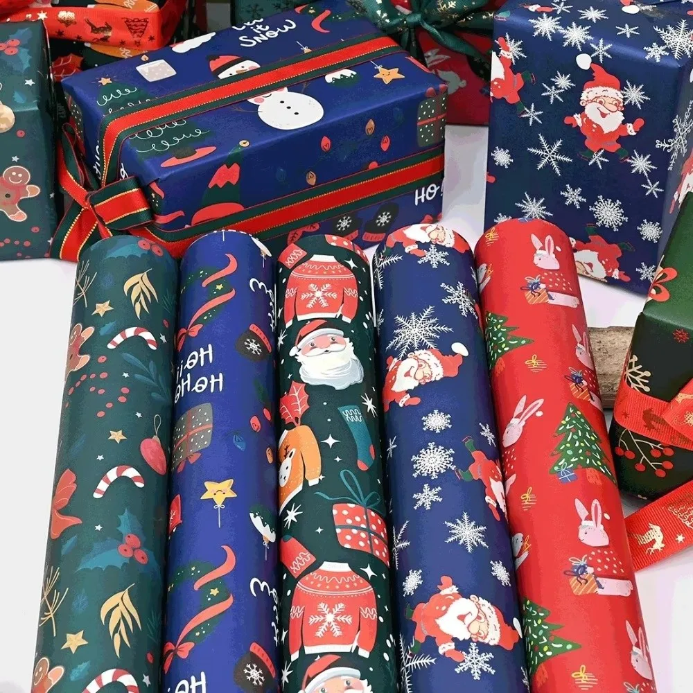 Multi-purpose Santa Claus Christmas Wrapping Paper Xmas Tree Gift Packaging Papers Wall Decor Stickers Christmas Holiday