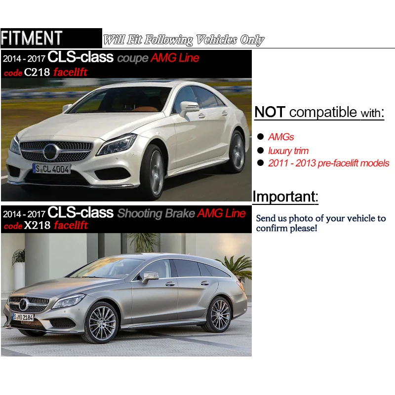 W218 Gloss Black Front Bumper Lip Spoiler for Mercedes CLS Class Facelifted C218 Coupe X218 Shooting Brake AMG Line 2011 - 2017