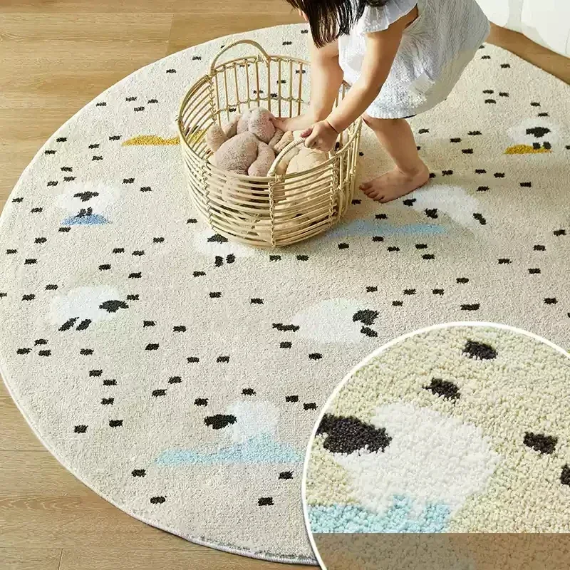 Children's Room Circular Aesthetic Carpet Woven Reading Area Bedroom Bedside Blanket Minimalism Study Furniture