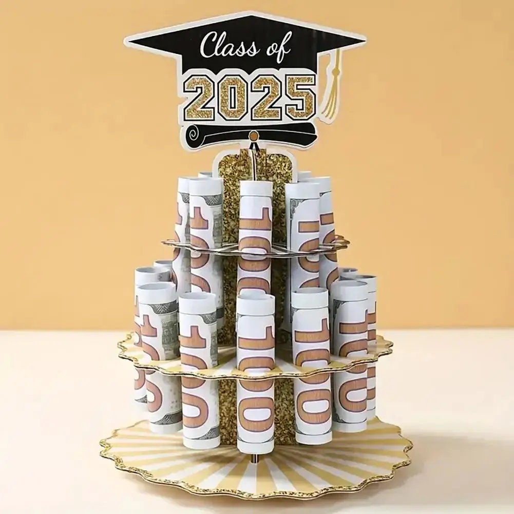

2025 Money Holder Class of 2025 Graduation Money Holder Tower Double Layers Cash Storage Rack for Graduates Money Gift Desktop