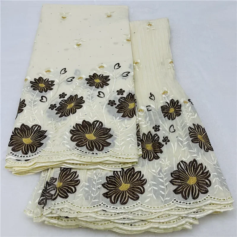 

5 + 5 ярдов, швейцарская вуаль, сухая кружевная ткань, лафая, вышивка, африканский 100% хлопок, популярный стиль в Дубае, материал для вечеринки, 12l29704