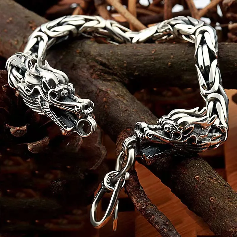 1pcs Hot Selling men's Vintage Double Headed Dragon Bone Bracelet Gothic Bracelet Punk Dragon Head Fashion Commuter Bracelet