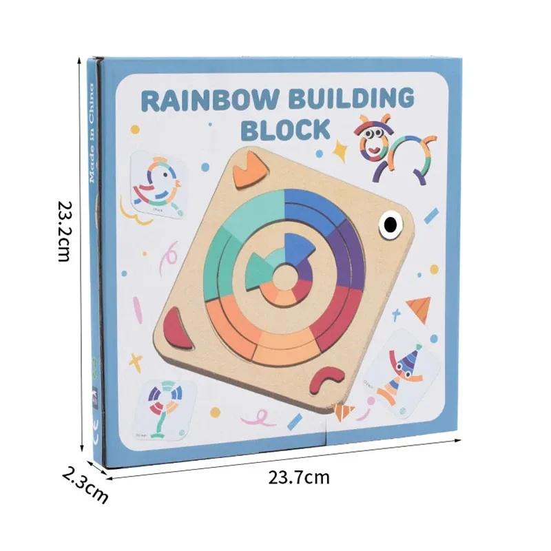 /3D DIY Jigsaw Puzzle Rainbow Blocks - Kids Creative Brain Teaser Educational Wood ToyBaby Fun Variety Matching Educational Play