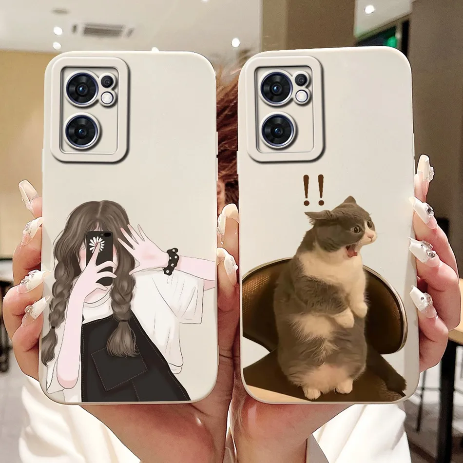 Pour OPPO Reno7 5G CPH2371 mignon lapin chat dessin animé étui pour Oppo Reno 7 5G (global) antichoc souple Silicone coques de téléphone