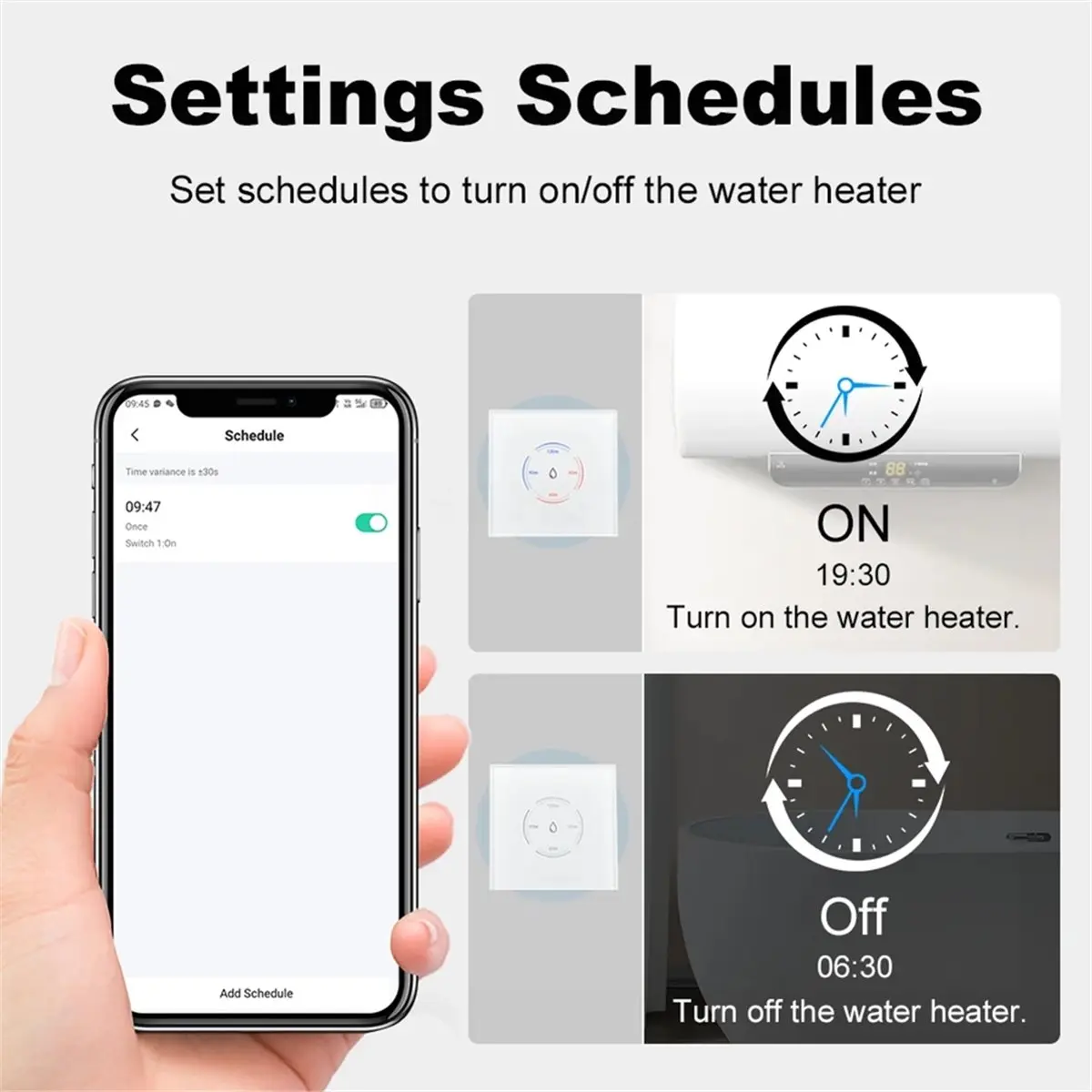 wilwill Tuya WiFi Smart Boiler Switch 40A Smart Water Heater Touch Switch with Countdown Function Voice Control-EU Black