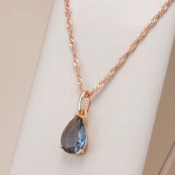 Kinel Hot Grey Crystal Long Water Drop Pendant Necklace Women 585 Rose Gold Color With Natural Zircon High Quality Daily Jewelry