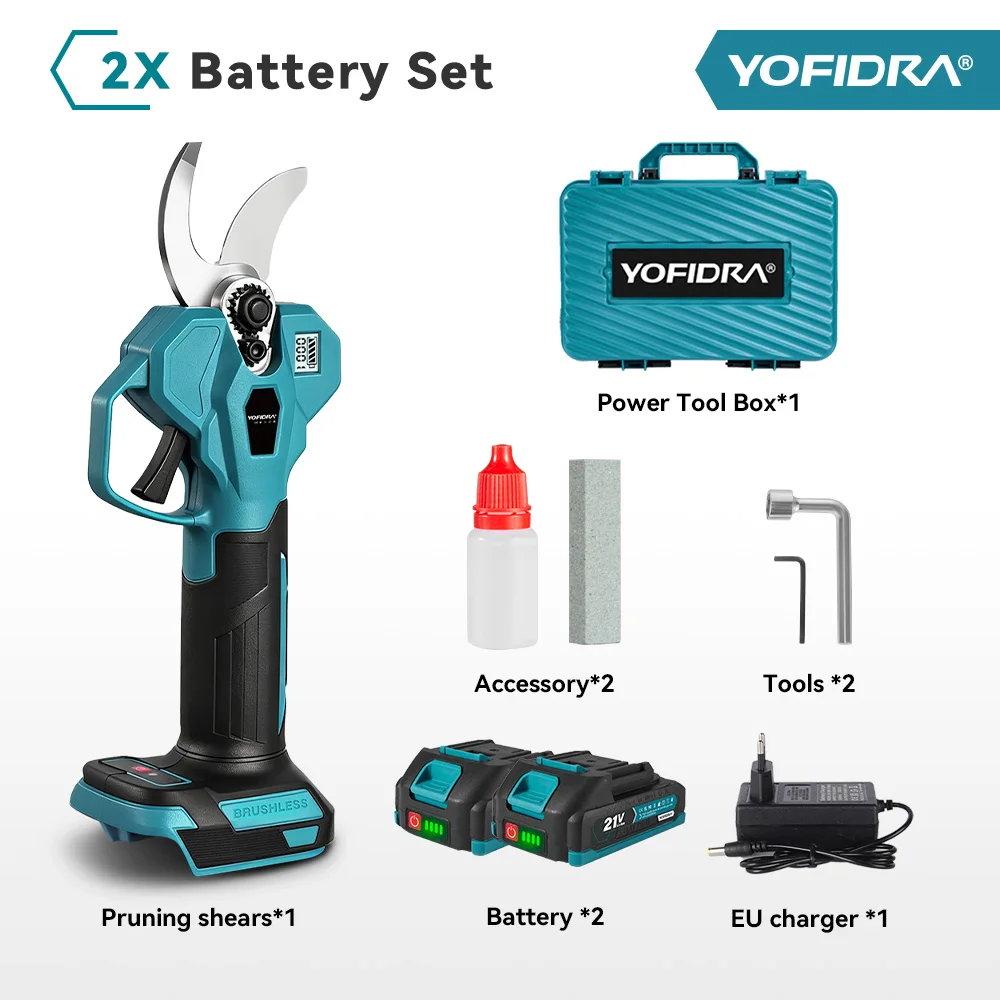 YOFIDRA 32 mm bürstenlose elektrische Gartenschere, 2 Gänge, kabellos, Obstbaum, Garten, Bonsai, Verschönerungswerkzeug für Makita-Akku-Pin