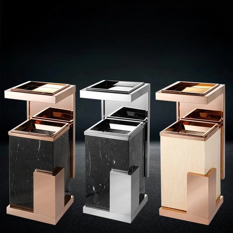 

Hotel commercial lobby trash can with ashtray stainless steel marble shopping mall elevator entrance vertical outdoor bucket
