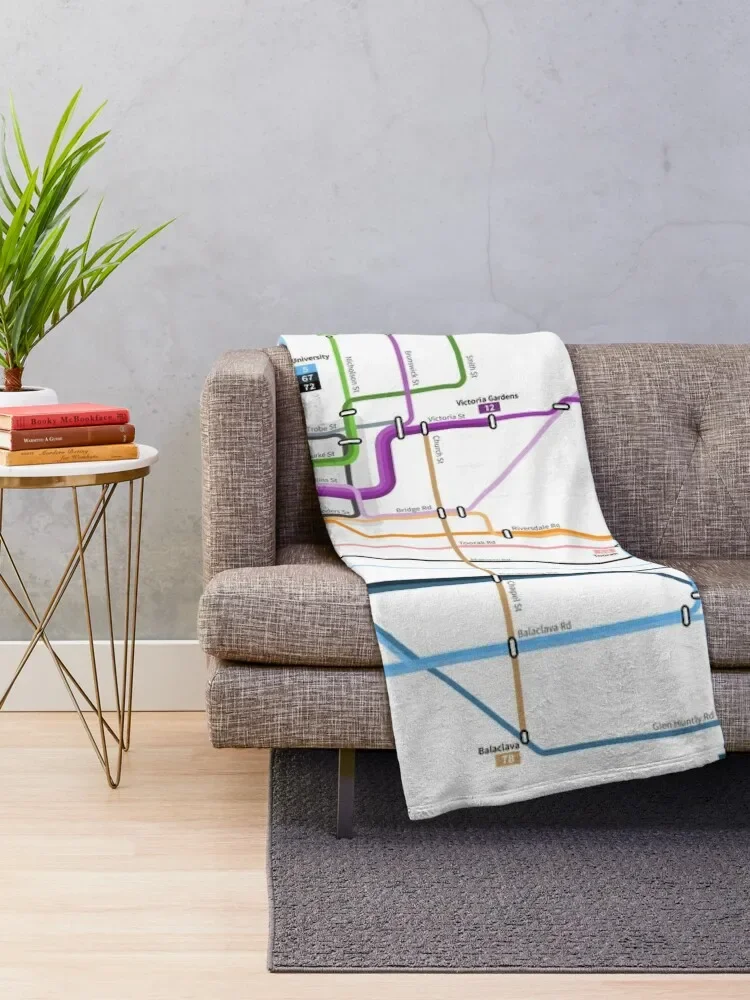 Melbourne Tram Network Map Throw Blanket Bed Beach Blankets